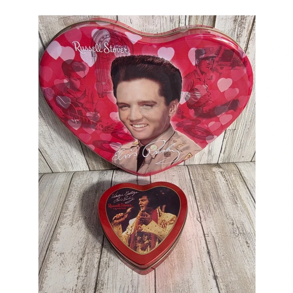 Elvis Presley Russell Stover Heart Candy Tins Set /2 Pink Red Music Memorabilia